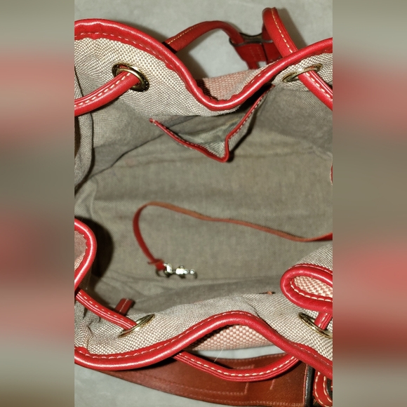 Dooney and Bourke Woven Canvas Drawstring Bag w/Pouch Color Red - Picture 8 of 10